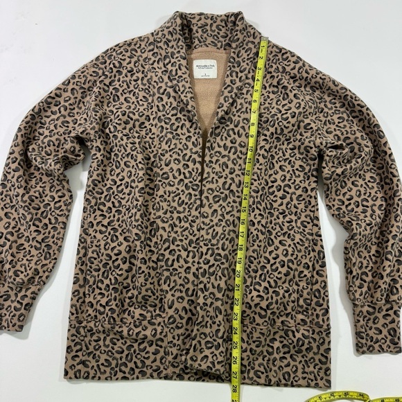 Abercrombie Fitch Open Front Sweatshirt Leopard Print Tan Black - Picture 5 of 6
